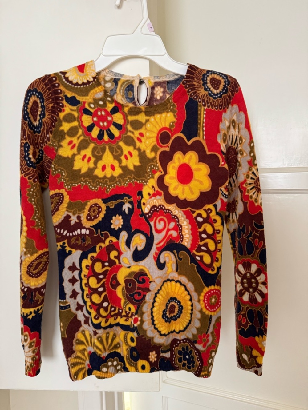 J. Crew Retro Floral Multicolor Knit Sweater